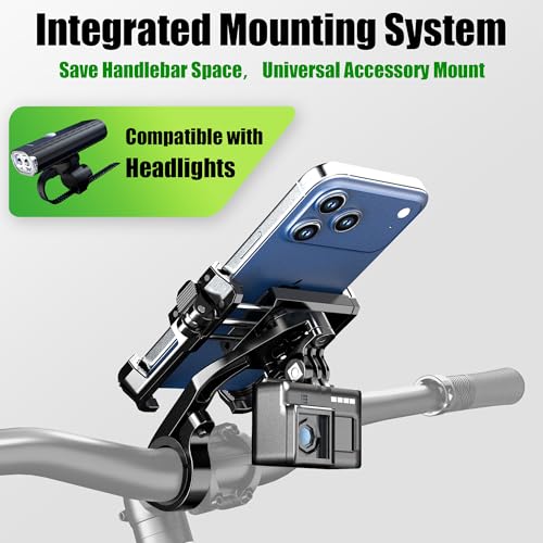 RBRL Bike Phone Mount,1s Quick-Lock Bicycle Handlebar Phone Holder,CNC Machined & Forged Aluminum for Ultimate Stability,Anti-Shake V-Shape Clamp for Ebike,No Camera Block,Fits 4.7–7.2" Phones - color: handlebar mount