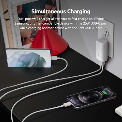 Belkin 37W USB C and USB A Charger Block, USB C to Lightning Cable - style: Dual USB-C & A Port with C-Lightning Cable