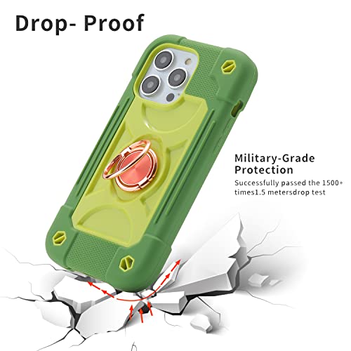 MARKILL Compatible with iPhone 14 Pro Case 6.1 Inch with Built-in Ring Stand, Military Grade Drop Protection Full Body Rugged Heavy Duty Case 3 in 1 Protective Durable Cover Avocado - color: Avocado, size: iPhone 14 Pro 6.1"