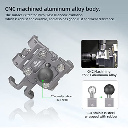 FANAUE Anti-Vibration Motorcycle Phone Mount with 1 Inch Ball Head for RAM Mounts B Size Double Socket Arm and Bike Phone Holder, Aluminum Anti-Theft Phones Clip for 5.5-7" Smartphone