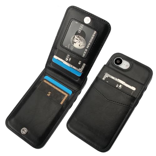 KIHUWEY for iPhone 17e/16e Wallet Case Card Holder Kickstand, Black | Credit Card Slots, PU Leather, Magnetic Clasp, Flip Heavy Duty Protection Cover for Men and Women - color: Black