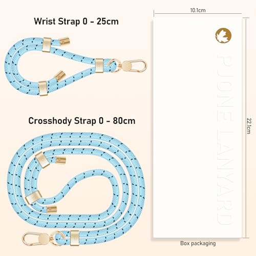 UKON Cell Phone Lanyard,Crossbody Lanyard and Wrist Strap Premium Metal Buckle Phone Charms with 2 X Clear Patch Compatible with All Smartphone(LightBlue) - color: Lightblue