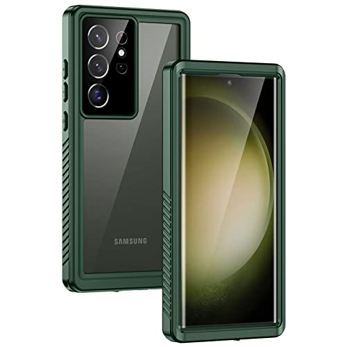 Lanhiem for Samsung Galaxy S23 Ultra Case, IP68 Waterproof Dustproof Case with Built-in Screen Protector, Full Body Protective Phone Cover for Galaxy S23 Ultra 5G 6.8 Inch, Green/Clear - color: Green, size: For Galaxy S23 Ultra