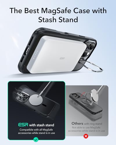ESR for iPhone 16 Pro Max Case, Compatible with MagSafe, Military-Grade Protective Case, Built-in Stash Stand Phone Case, Scratch-Resistant Back Cover, Classic Series,Frosted Black - color: Frosted Black