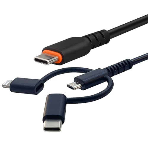USB-C to 3-in-1 (microUSB, USB-C, MFi Certified Lightning) Cable, PVC Coated, 1M (3.28 Foot), Black
