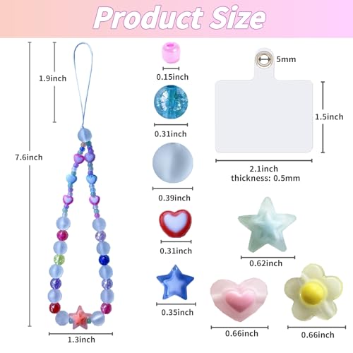 SHUANGART 531 Pcs Phone Chain Beaded Making Kit, Cell Phone Charms Lanyard Wrist Strap Set with Matte Frosted Beads Burst Round Beads Glass Seed Beads Phone Tether Tab for Women DIY Bracelet Keychain