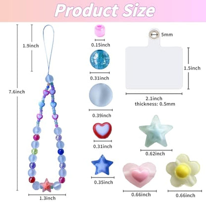 SHUANGART 531 Pcs Phone Chain Beaded Making Kit, Cell Phone Charms Lanyard Wrist Strap Set with Matte Frosted Beads Burst Round Beads Glass Seed Beads Phone Tether Tab for Women DIY Bracelet Keychain
