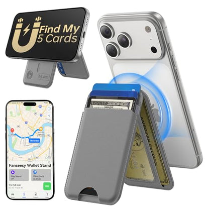 TWZKG for MagSafe Wallet, Works with Apple Find My,5 Card Holder with Stand, Magnetic Phone Wallet for iPhone 17/16/15/14/13/12 Pro Max Plus Air, RFID Blocking Vegan Leather,Dark Grey - color: Findmy Dark Grey