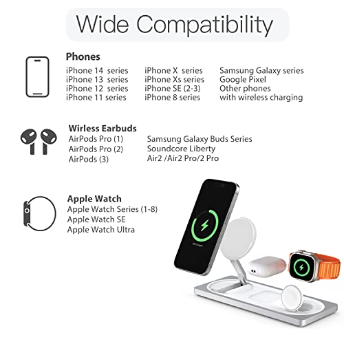 PETINO 3 in 1 Wireless Charging Station for Apple Devices with MagSafe - color: Silver