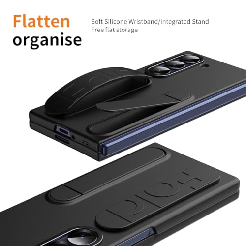 for Samsung Galaxy Z Fold 6 Protect Case with Wristband Stand,Bulit-in Screen & Lens Protection Shockproof Full Body Drop Fall Protection.(Black) - color: Black