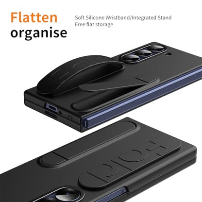 for Samsung Galaxy Z Fold 6 Protect Case with Wristband Stand,Bulit-in Screen & Lens Protection Shockproof Full Body Drop Fall Protection.(Black) - color: Black