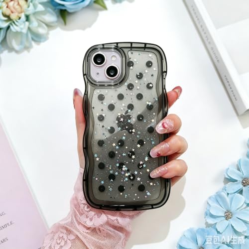 Glitter case for iPhone 13/14 Polka dots Black | Bling Sparkle Glitter，Polka dots，Full Protection Soft TPU，Kawaii Cute Phone Case for Women Girls - color: Polka Dots Black