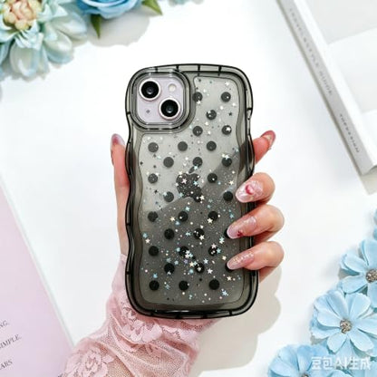 Glitter case for iPhone 13/14 Polka dots Black | Bling Sparkle Glitter，Polka dots，Full Protection Soft TPU，Kawaii Cute Phone Case for Women Girls - color: Polka Dots Black