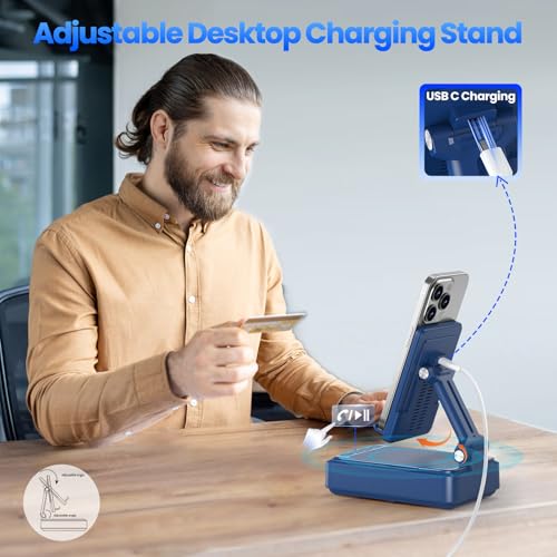 Jteman Cell Phone Stand with Bluetooth Speaker and Wireless Charger - color: Blue