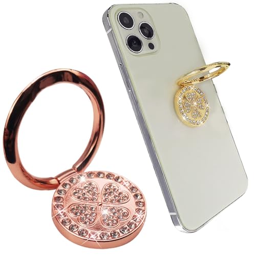 2 Pack Phone Grip Holder Adhesive, 4-Leaf Clover with Bling Diamond Thin Smartphone Finger Grips Loop Handle Stand for the Back of iPhone - Gold, Rose Gold - color: Gold, Rose Gold