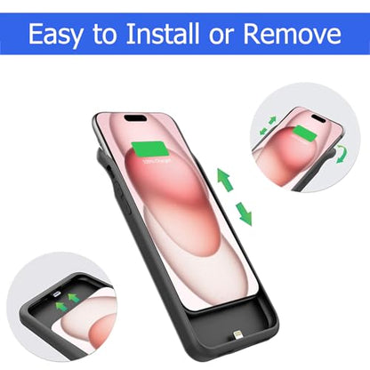 Battery Case for iPhone 15 Plus, [12000mAh] Enhanced Rechargeable Portable Qi Wireless Charger Case Battery Pack Support CarPlay Wireless Charging Case Compatible with iPhone 15 Plus (6.7 inch)-Black - size: iPhone 15 Plus