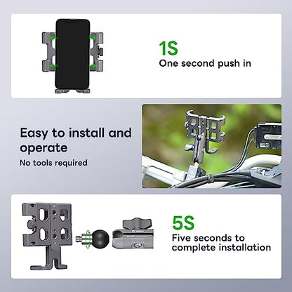 FANAUE Motorcycle Phone Holder with 17mm Ball Head, Aluminum Handlebar Mount for Garmin GPS 17mm Double Socket Arm, Fits 5.5‑7" Smartphones