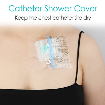 100Pcs Waterproof Shower Protector Bandage 4"x4" for Chest Chemo Dialysis Catheter Shower Cover Hemodialysis Port Surgery Incisions Bath Guard Patch Transparent Film Clear Adhesive Wounds Dressing - size: 4x4 Inch (Pack of 100)