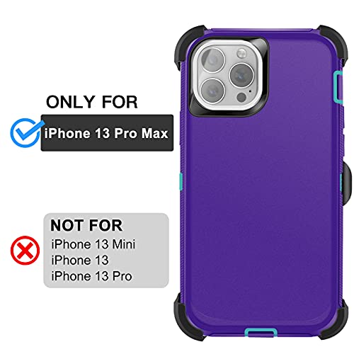 AICase for iPhone 13 Pro Max Case with Belt-Clip Holster, Screen Protector, Heavy Duty Protective Phone Case, Military Grade Full Body Protection Shockproof/Dustproof/Drop Proof Rugged Cover - color: Purple with Belt+Glass Protector