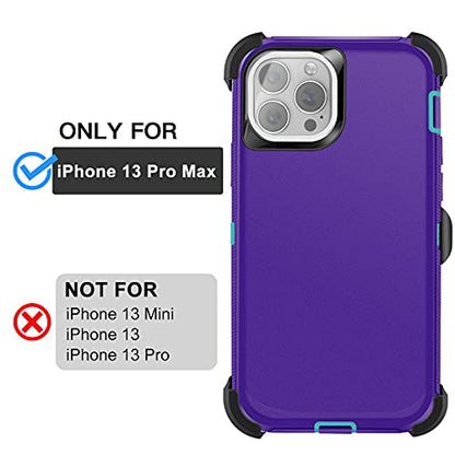 AICase for iPhone 13 Pro Max Case with Belt-Clip Holster, Screen Protector, Heavy Duty Protective Phone Case, Military Grade Full Body Protection Shockproof/Dustproof/Drop Proof Rugged Cover - color: Purple with Belt+Glass Protector