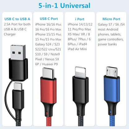 Puxnoin Multi Charging Cable 5 in 1, 2Pack 4FT USB C Multi Charger Cable
