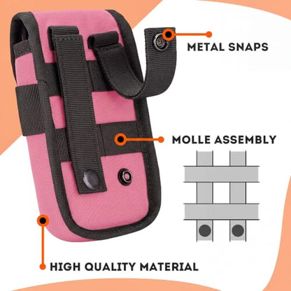 2 Pack Tactical Phone Holster Pouch, Smartphone Pouch Case Molle Attachment Belt Holder for 4.7"-6.9" Phone with US Flag Patch for iPhone 18 Pro Max/17/16/15/14 Pro Max - color: Hot Pink