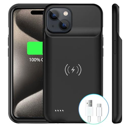 Battery Case Charger Made for iPhone 15 Pro Max, Type-C Ultra Slim Protective Charging Case, Wireless Slim 8500mAh Portable Rechargeable Charger - Black