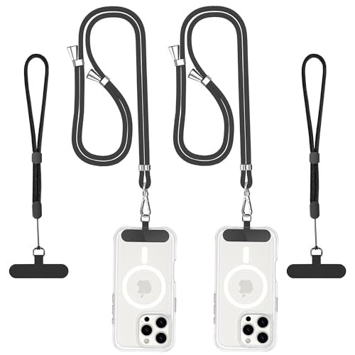Phone Lanyard, Crossbody Multifuctional Lanyards Around the Neck,Wrist Strap Phone and Tether Pads Compatible with Most Smartphones - color: Black X2