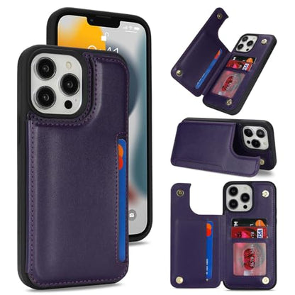 iCoverCase Compatible with iPhone 13 Pro Case with Card Holder, Wallet Phone Case for Women Men RFID Blocking PU Leather Protective Case 6.1 Inch (Dark Purple) - color: Dark Purple