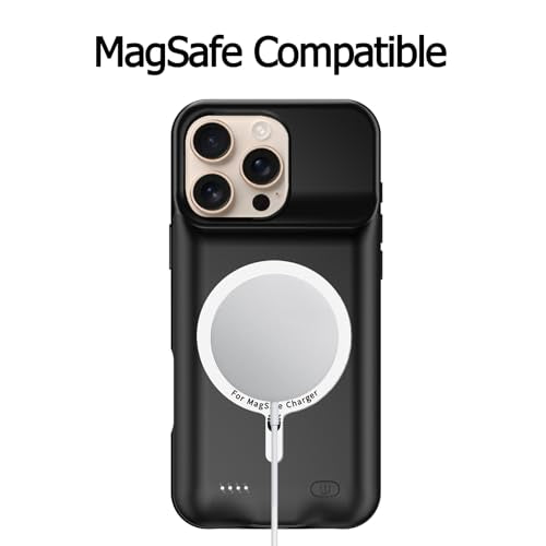 Wireless Charging Case for iPhone 16 Pro Max, 12000mAh High Capacity Portable Rechargeable Battery Case Qi Wireless Charging with iPhone 16 Pro Max (6.9 inch) Extended Battery Charger Cover(Black) - size: iPhone 16 Pro Max (6.9 inch)
