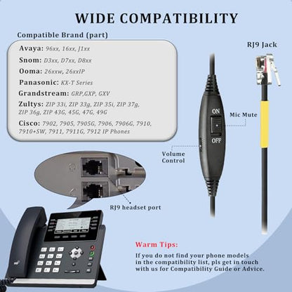 Callez Mono RJ9 Phone Headset with Noise Cancelling Mic for Avaya 1608 1616 - color: Black