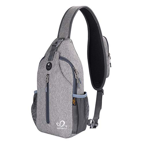 WATERFLY Crossbody Sling Backpack Sling Bag Travel Hiking Chest Bag Daypack | Small Hiking bag,Multi-compartment storage,Water-resistant,Breathable back pad,Reversible adjustable shoulder strap - color: Gray