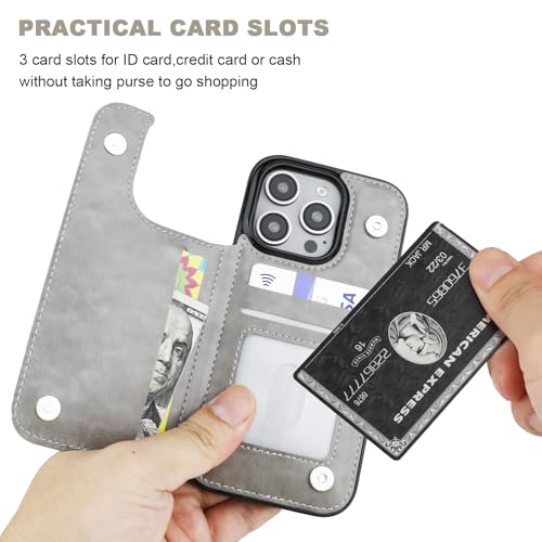 ONETOP for iPhone 16 Pro Wallet Case with Credit Card Holder,Gray | Kickstand,ID/Cash Holder,Case Wallet with Card Slots,Double Magnetic Clasp,Durable PU Leather Shockproof Cover for Women Men - color: Gray