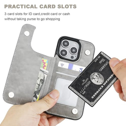 ONETOP for iPhone 16 Pro Wallet Case with Credit Card Holder,Gray | Kickstand,ID/Cash Holder,Case Wallet with Card Slots,Double Magnetic Clasp,Durable PU Leather Shockproof Cover for Women Men - color: Gray