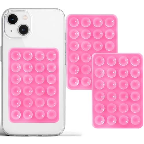 PKYAA Anteel 2 Pack Silicone Suction Phone Case Adhesive Mount, Strong Grip Holder for Selfies and Videos, Hands-Free Sticky Phone Grip for iPhone and Android, 2.17" x 3.15" (Pink) - color: Pink