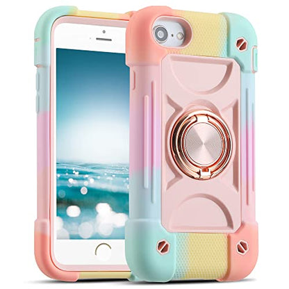 MARKILL Compatible with iPhone Case with Ring Stand, Heavy-Duty Military Grade Shockproof Phone Cover (Rainbow Pink, iPhone SE 3rd/2nd/iPhone 8/7/6S/6) - color: Rainbow Pink, size: iPhone SE 3rd/2nd/iPhone 8/7/6S/6