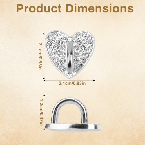 8pcs Rhinestone Heart Phone Charm Holder, 0.83inch Cell Phone Charm Hook - color: silver, size: 2.1cm