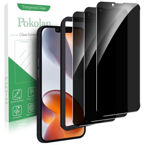 Pokolan 3 Pack Privacy Screen Protector for iPhone 14 Tempered Glass Film - size: iPhone 14