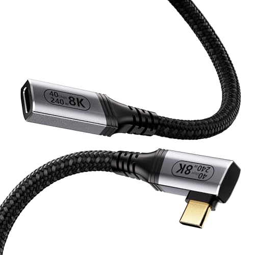 Short Right Angle USB C Extension Cable 2FT Compatible with Thunderbolt 4/3,USB4 40Gbps Data Transfer,USBC 90 Degree Male to Female Extension Cord,240W Fast Charging,8K@60Hz/4K@120Hz Video. - size: 2FT