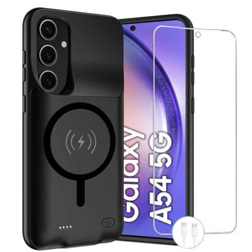 Battery Case for Galaxy A54, Upgraded 12000mAh Rechargeable Portable Wireless Charging Case Compatible with Galaxy A54 5G (6.4 inch) with Carplay Extended Battery Pack Charger Power Case (Black) - size: Galaxy A54