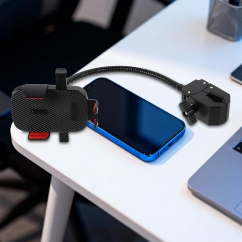 Black Metal Gooseneck Phone Clamp Mount for Desk and Kitchen