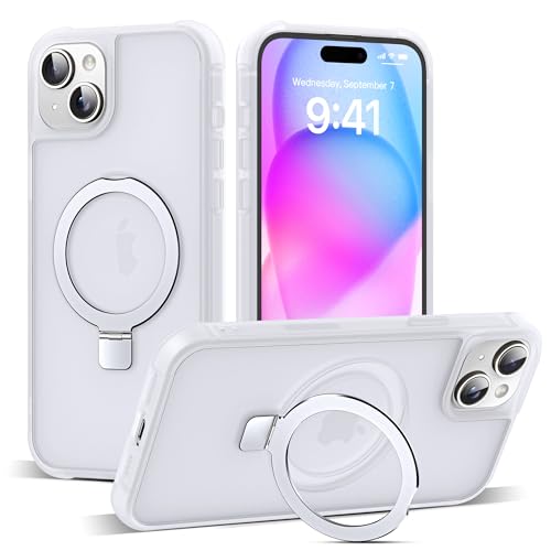 SKYLMW Compatible with iPhone 15 Plus Case with Stand,Translucent | iPhone 15 Plus Phone Case 6.7",Magnetic Ring Stand,Compatible with MagSafe,Military-Grade Plustection,Great Grip Feeling - color: Translucent, size: Iphone 15 Plus