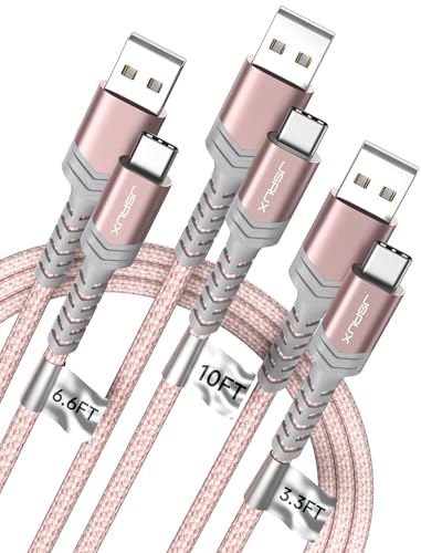 JSAUX USB to USB C Cable, USB C Cable for iPhone 17, 3-Pack (10+6.6+3.3FT) - color: Rose Gold, size: 3.3ft+6.6ft+10ft