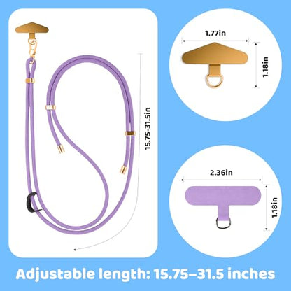 BestStone Crossbody Phone Lanyard Strap with 2 Tether Tabs (Nylon Pad + Metal Plate), Adjustable Cell Phone Lanyard - color: Light Purple