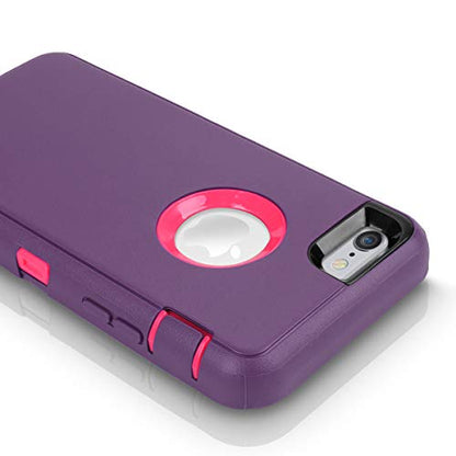 AICase iPhone 6 Case, iPhone 6S Case [Heavy Duty] Built-in Screen Protector Tough 3 in 1 Rugged Shockproof Cover for Apple iPhone 6/6S (Dark Purple/Rose Red) - color: Dark Purple/Rose Red