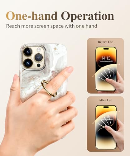GVIEWIN Marble Cell Phone Ring Holder, Metal Kickstand Grip 360° Rotation - color: B-Pearlescent/Gold