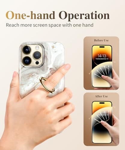 GVIEWIN Marble Cell Phone Ring Holder, Metal Kickstand Grip 360° Rotation - color: B-Pearlescent/Gold