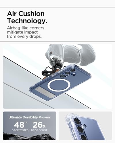 Spigen for Galaxy S25 Case, Ultra Hybrid S MagFit [Kickstand] [Compatible with MagSafe] [Fast Wireless Charging] (2025) - Clear White - size: Galaxy S25