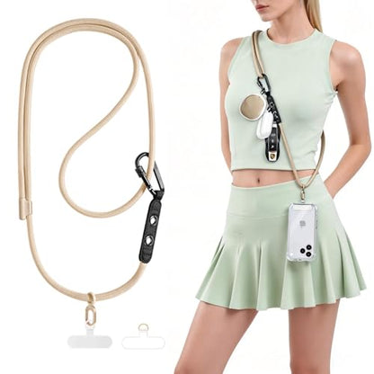 Phone Lanyard Phone Strap Crossbody with Hanging Loops 2 Tabs Adjustable Anti Theft for iPhone 17 Pro Max 16 All Phones Skin-Friendly Universal Cell Phone Neck Lanyard for Daily Outdoor Beige - color: Beige
