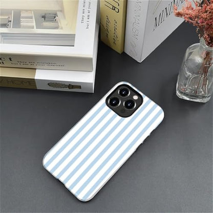 Compatible with iPhone 14 Pro Case,Glossy 2-in-1 Sleek All-Inclusive Dual-Layer Material Soft TPU + PC Back for Blue Stripes Geometric Pastel Summer Beach - color: Blue Stripes Geometric Pastel Summer Beach-Glossy, size: iPhone 14 Pro